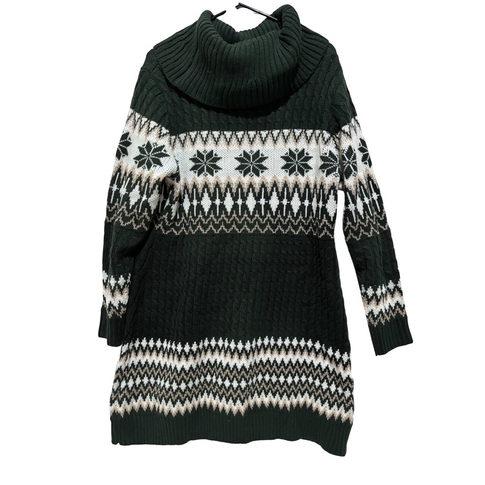New Nordic Green Fair Isle Cowlneck Oversized Sweater or Dress Plus Sz 14-16